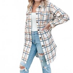NEW MAY BLUE mila plaid jacket in ivory/ charcoal/ camel